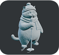V1.0 image to 3D result: untextured base mesh 3D model generated by Text3D.ai from the cat photo