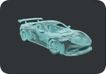 AI-luubitud 3D-sõiduki mudeli traadiraami võrguvaade Text3D.ai-s